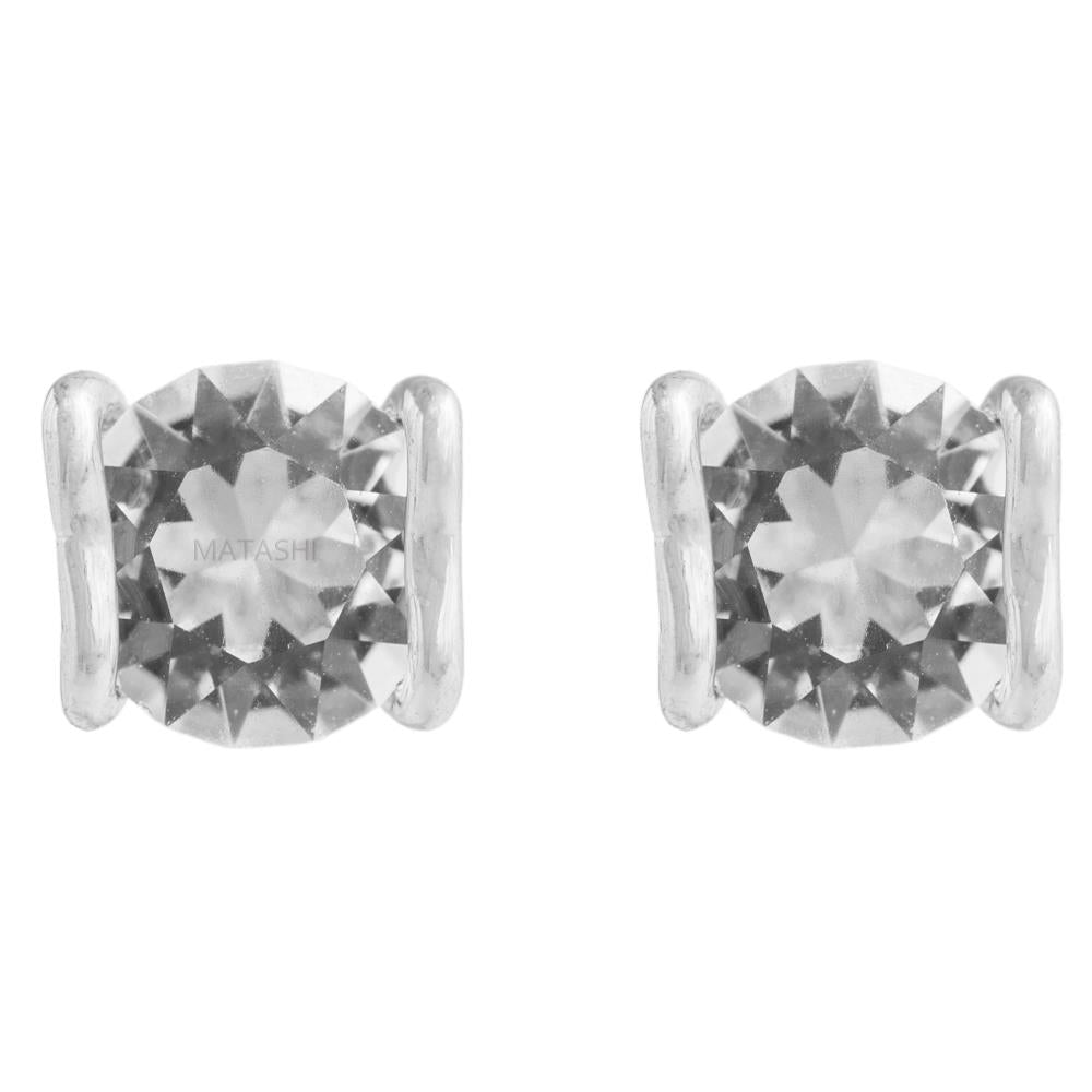 18K White Gold Plated Stud Earrings Set with Heart and Crystal Design and fine Crystals by Matashi Image 2