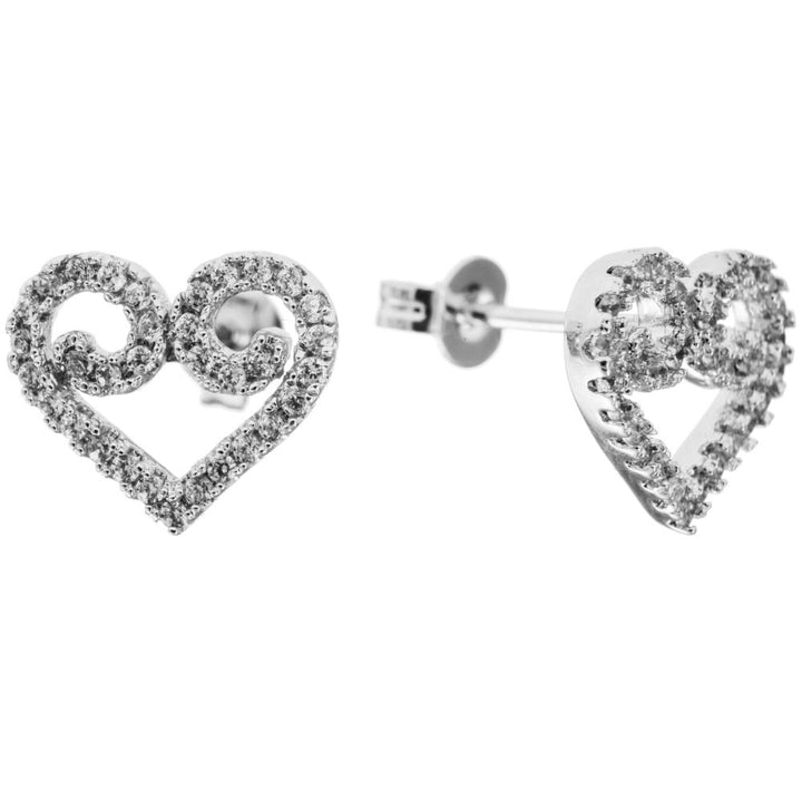 18K White Gold Plated Stud Earrings with Swirling Heart Design and fine Crystals by Matashi Image 3
