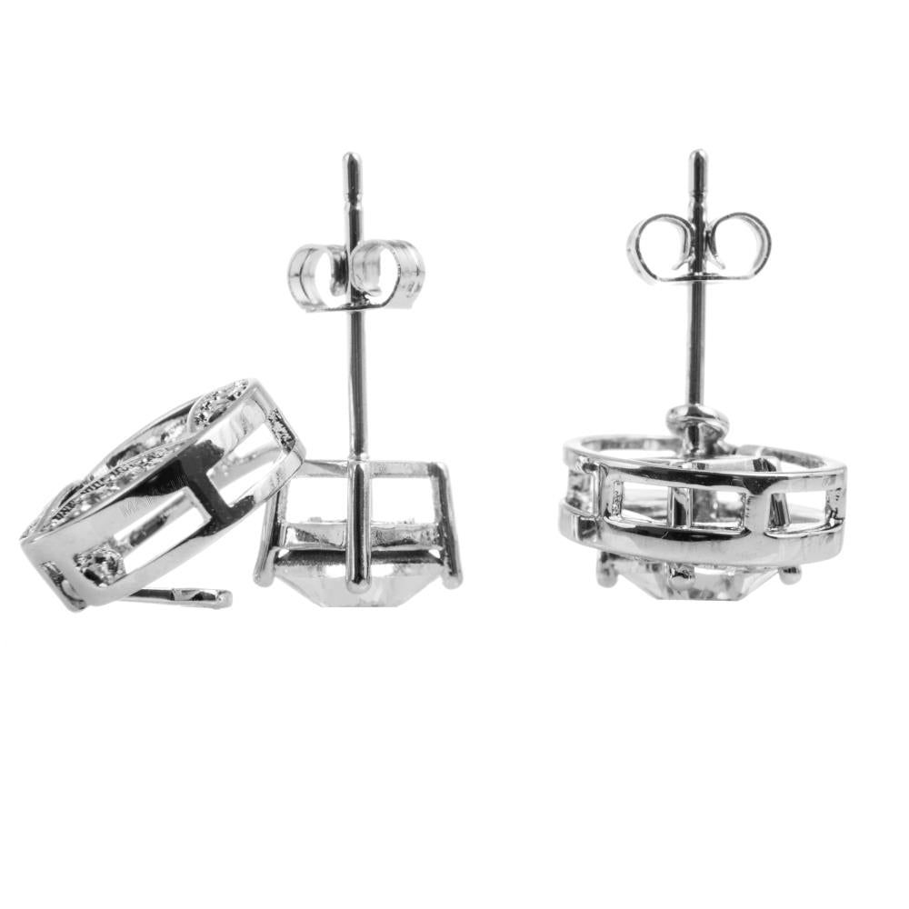 18K White Gold Plated 2-In-1 Interconnecting Stud Earrings Set with Circle or Square Design and fine Crystals by Matashi Image 3