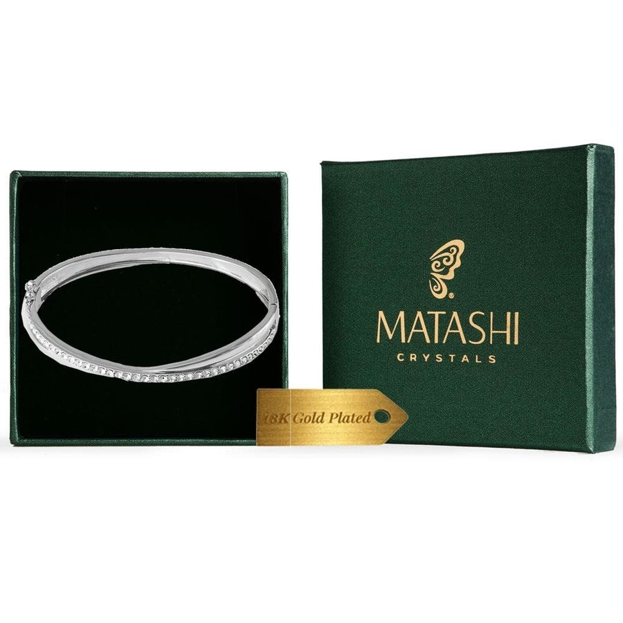 18k White Gold Plated Charming Double Bangle with Sparkling Crystals by Matashi Image 1