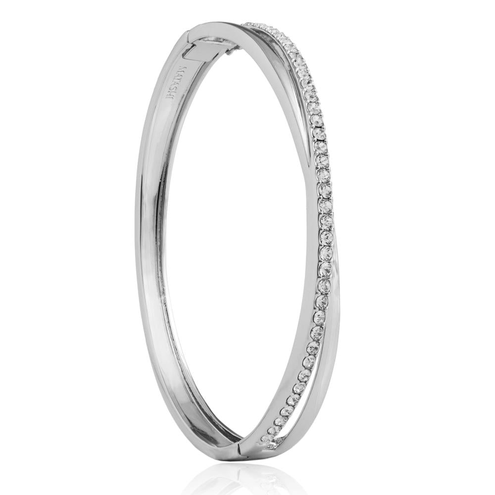 18k White Gold Plated Charming Double Bangle with Sparkling Crystals by Matashi Image 2