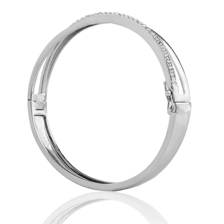 18k White Gold Plated Charming Double Bangle with Sparkling Crystals by Matashi Image 3