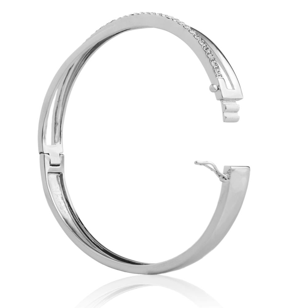 18k White Gold Plated Charming Double Bangle with Sparkling Crystals by Matashi Image 4
