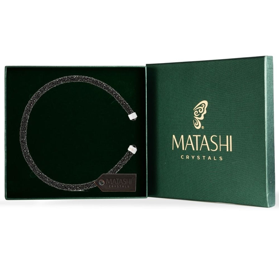 Black Glittery Luxurious Crystal Bangle Bracelet By Matashi Image 1