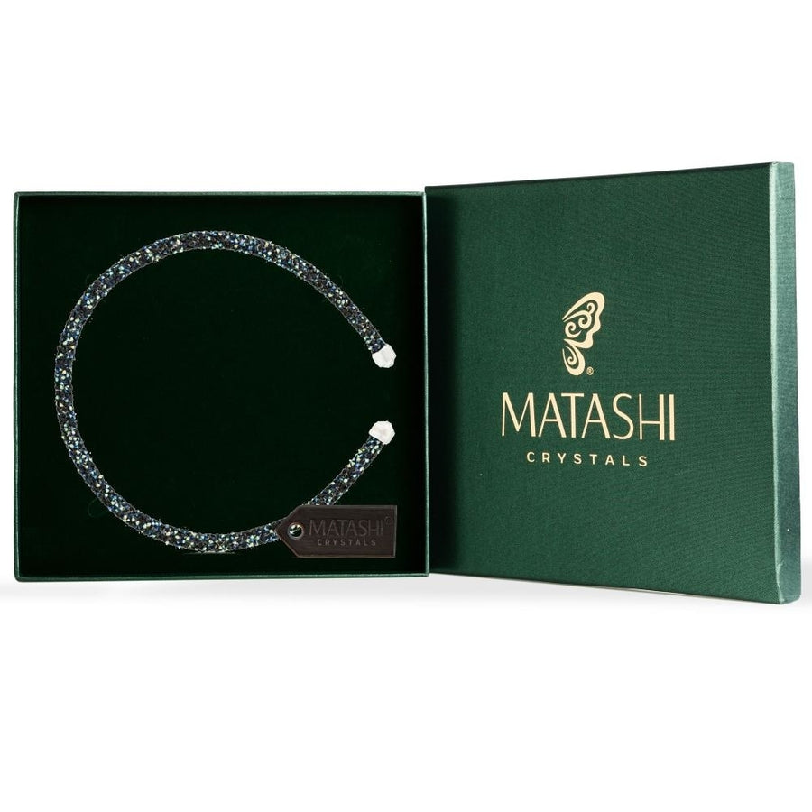 Blue and Black Glittery Luxurious Crystal Bangle Bracelet By Matashi Image 1