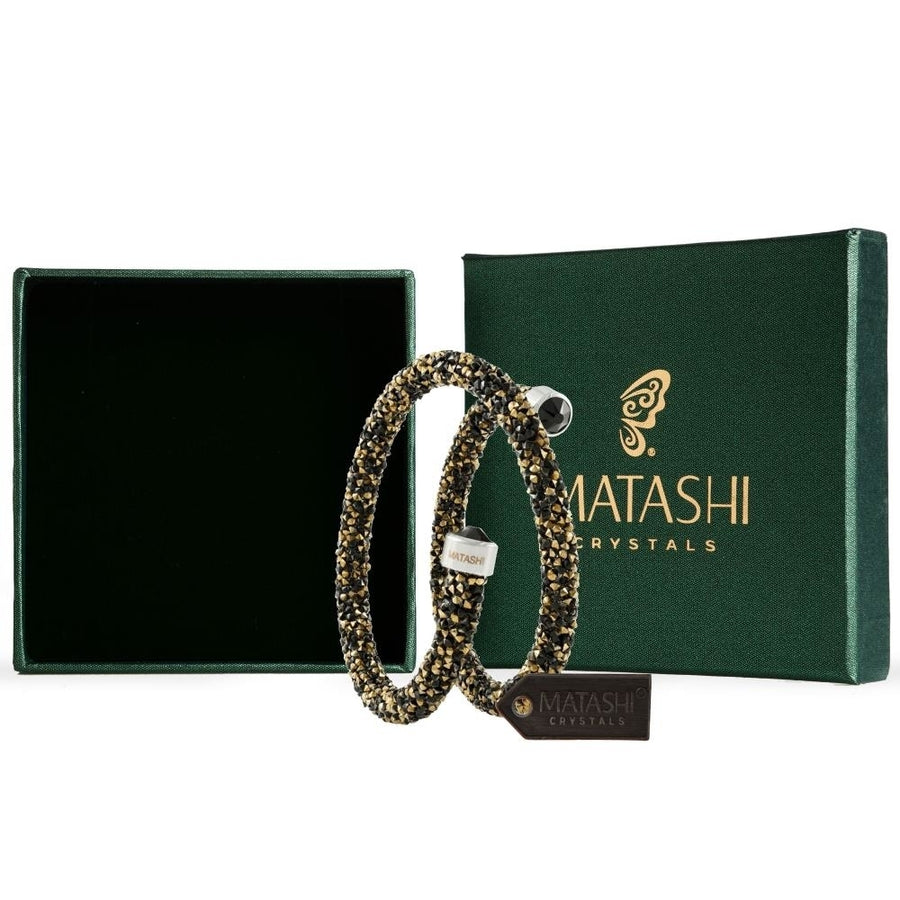 Krysta Black and Gold Wrap Around Luxurious Crystal Bracelet By Matashi Image 1