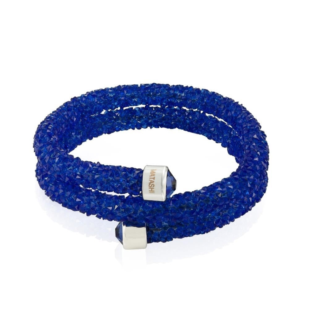 Blue Glittery Wrap Around Luxurious Crystal Bracelet By Matashi Image 3