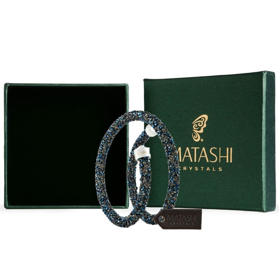Metallic Blue Glittery Wrap Around Luxurious Crystal Bracelet By Matashi Image 1