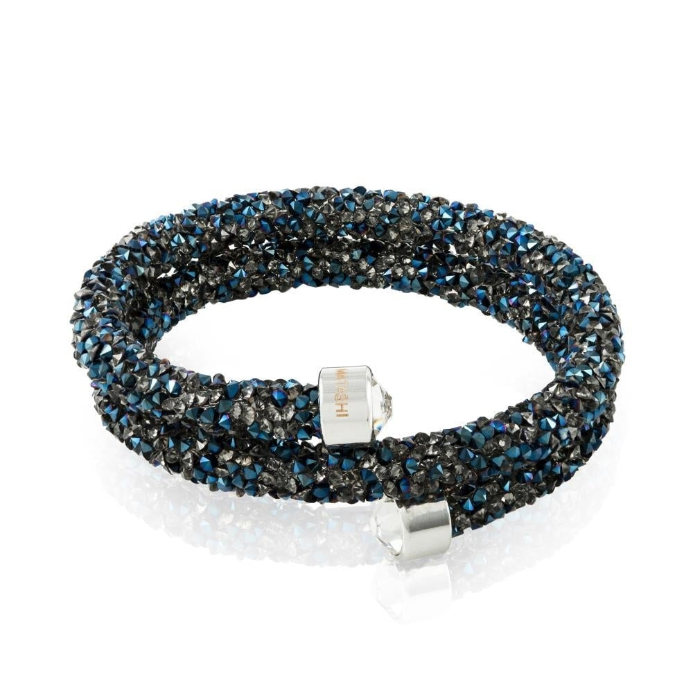 Metallic Blue Glittery Wrap Around Luxurious Crystal Bracelet By Matashi Image 3