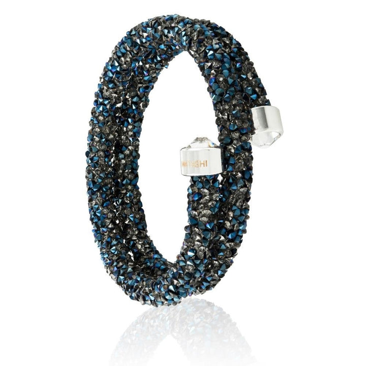 Metallic Blue Glittery Wrap Around Luxurious Crystal Bracelet By Matashi Image 4