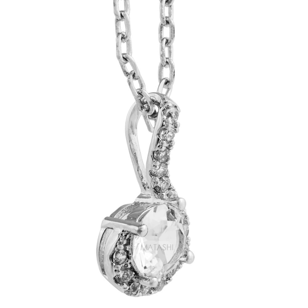 18K White Gold Plated Necklace with Spiral Design with a 16" Extendable Chain Made with fine Crystals by Matashi Image 3