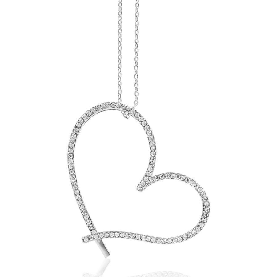 18K White Gold Plated Heart Shaped Pendant Necklace With Sparkling Clear Crystals by Matashi Image 1