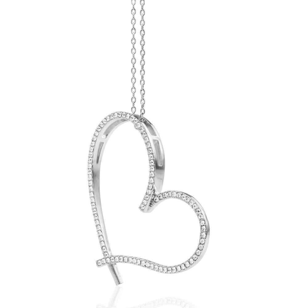 18K White Gold Plated Heart Shaped Pendant Necklace With Sparkling Clear Crystals by Matashi Image 2