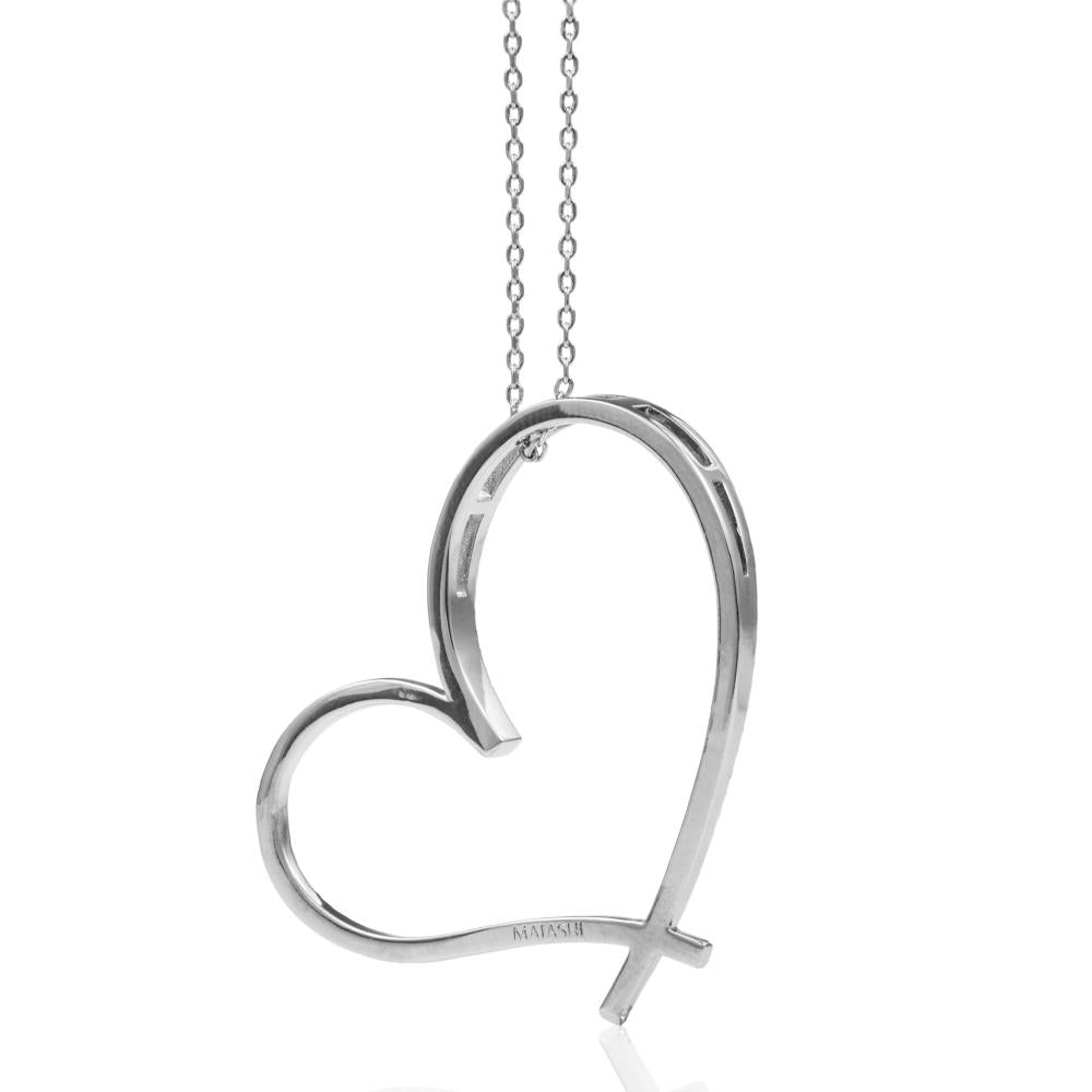 18K White Gold Plated Heart Shaped Pendant Necklace With Sparkling Clear Crystals by Matashi Image 3