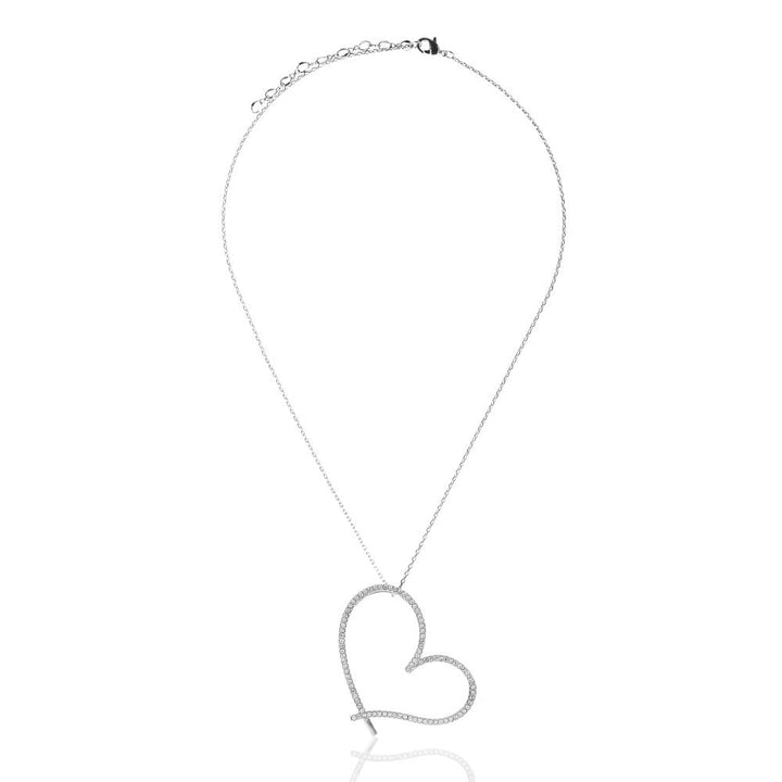 18K White Gold Plated Heart Shaped Pendant Necklace With Sparkling Clear Crystals by Matashi Image 4