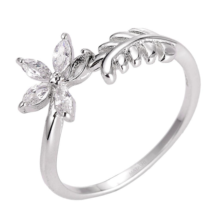 Rhodium Plated Flower Zircon Ring for Women Size 8 Image 4
