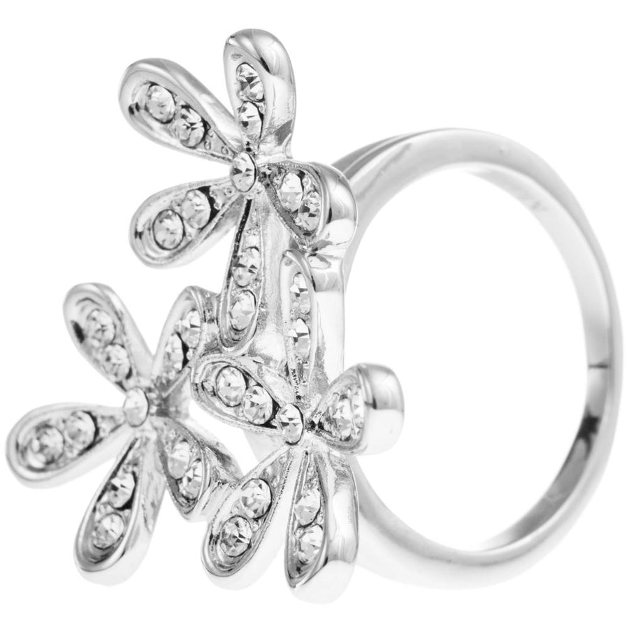 Rhodium Plated Ring with 3 Flower Bouquet Design and fine Crystals by Matashi (Size  7) Image 1