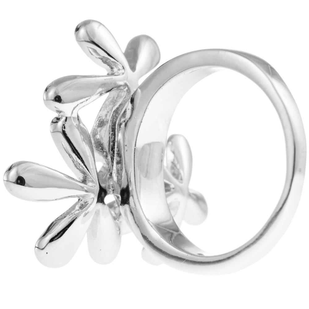 Rhodium Plated Ring with 3 Flower Bouquet Design and fine Crystals by Matashi (Size  7) Image 3