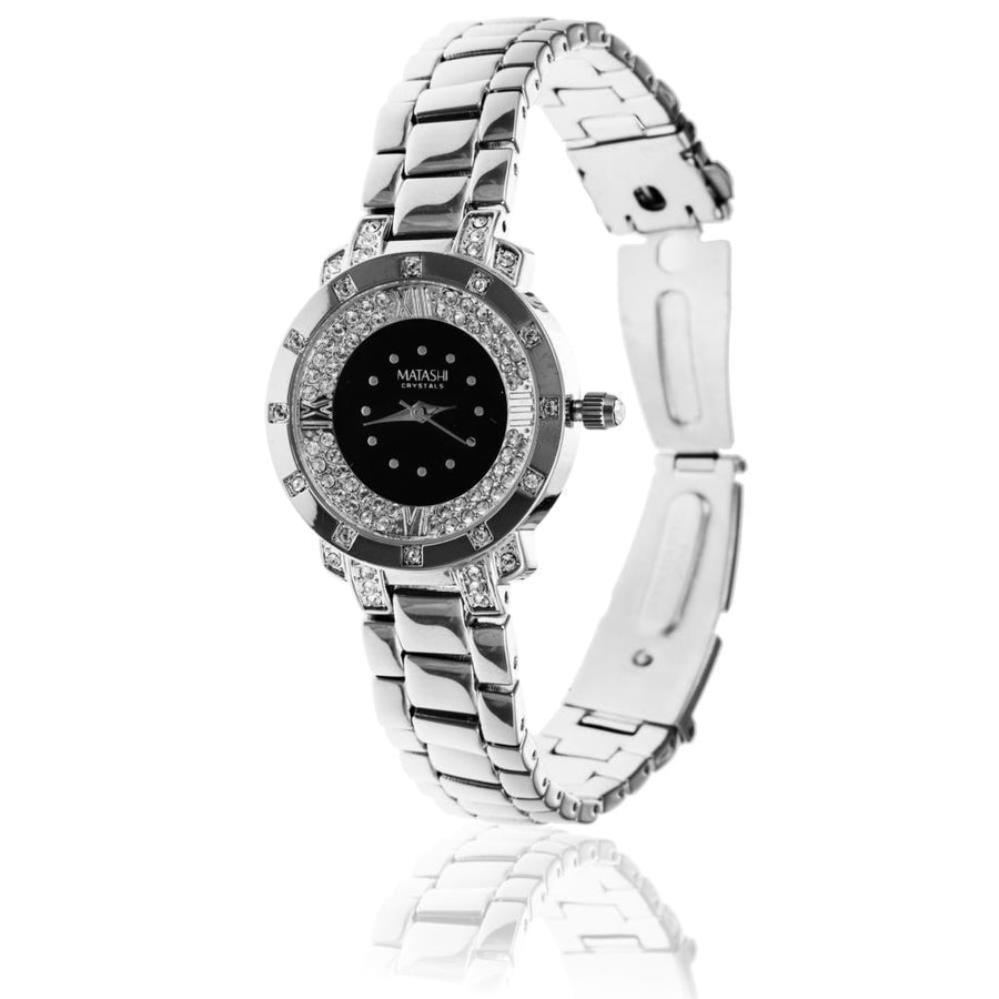 18K White Gold Plated Womans Luxury Watch with Adjustable Link Band and Encrusted with 60 fine Crystals by Matashi Image 1