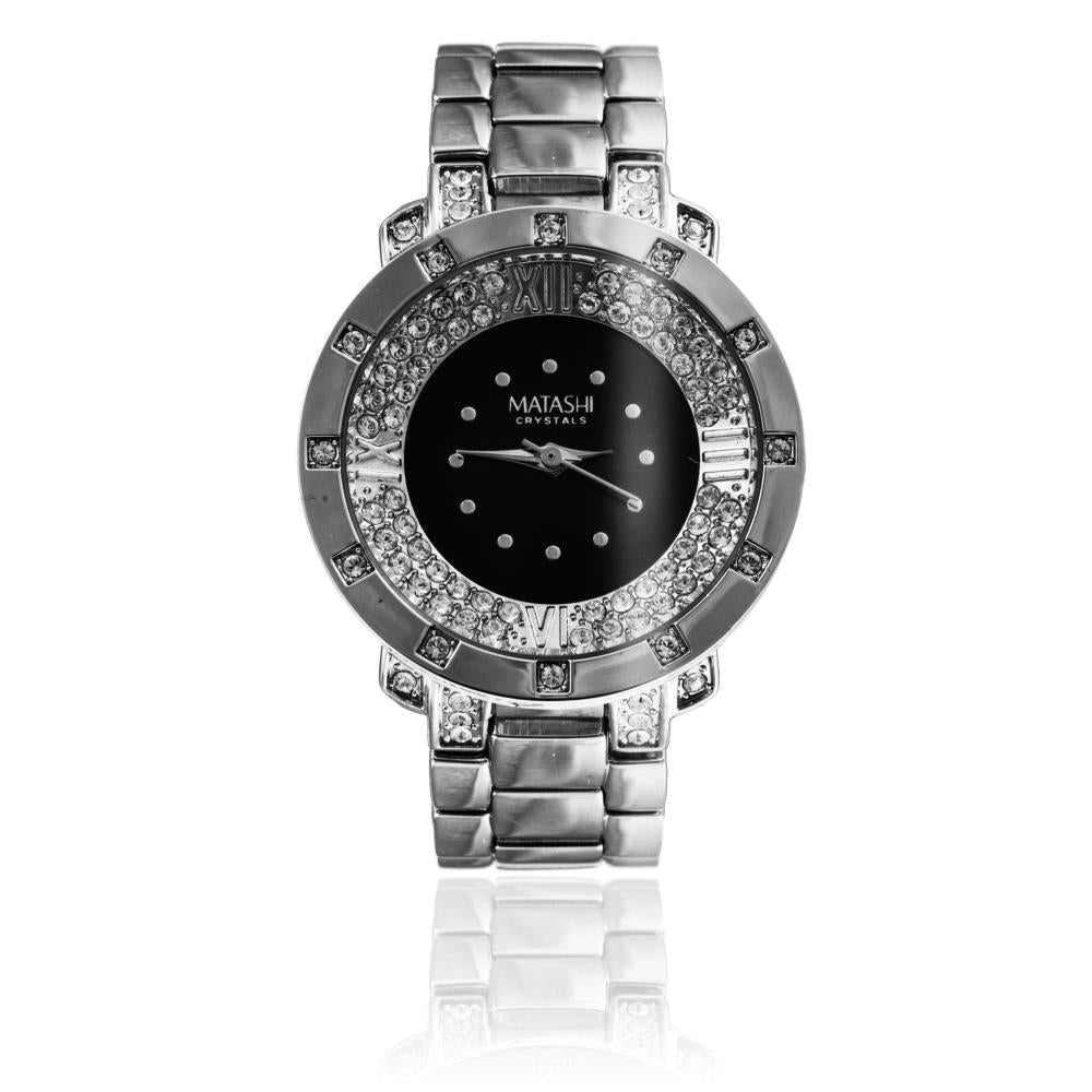 18K White Gold Plated Womans Luxury Watch with Adjustable Link Band and Encrusted with 60 fine Crystals by Matashi Image 2
