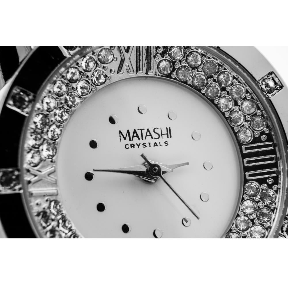 18K White Gold Plated Womans Watch with Adjustable Band Links and Encrusted with 60 fine Crystals by Matashi Image 3