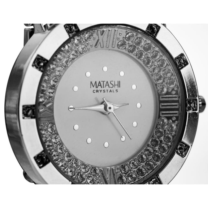 18K White Gold Plated Womans Watch with Adjustable Band Links and Encrusted with 60 fine Crystals by Matashi Image 4