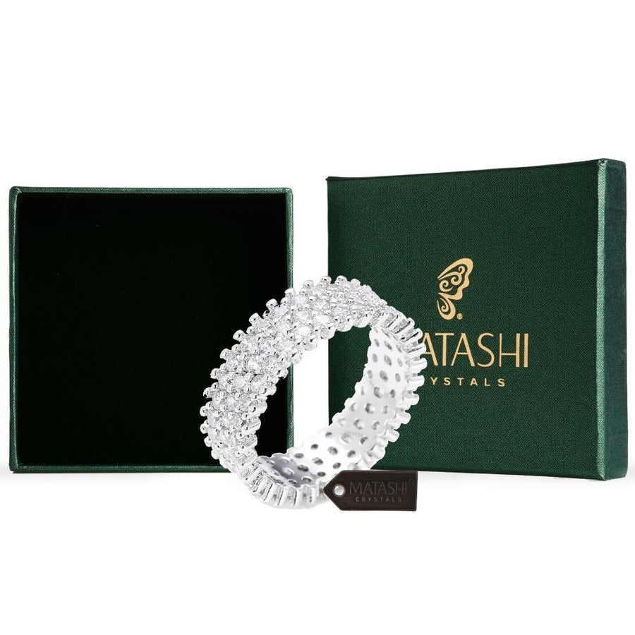 Rhodium Plated Wide 3 Row Eternity Ring Band for Women with CZ Stones by Matashi Size 5 Image 1