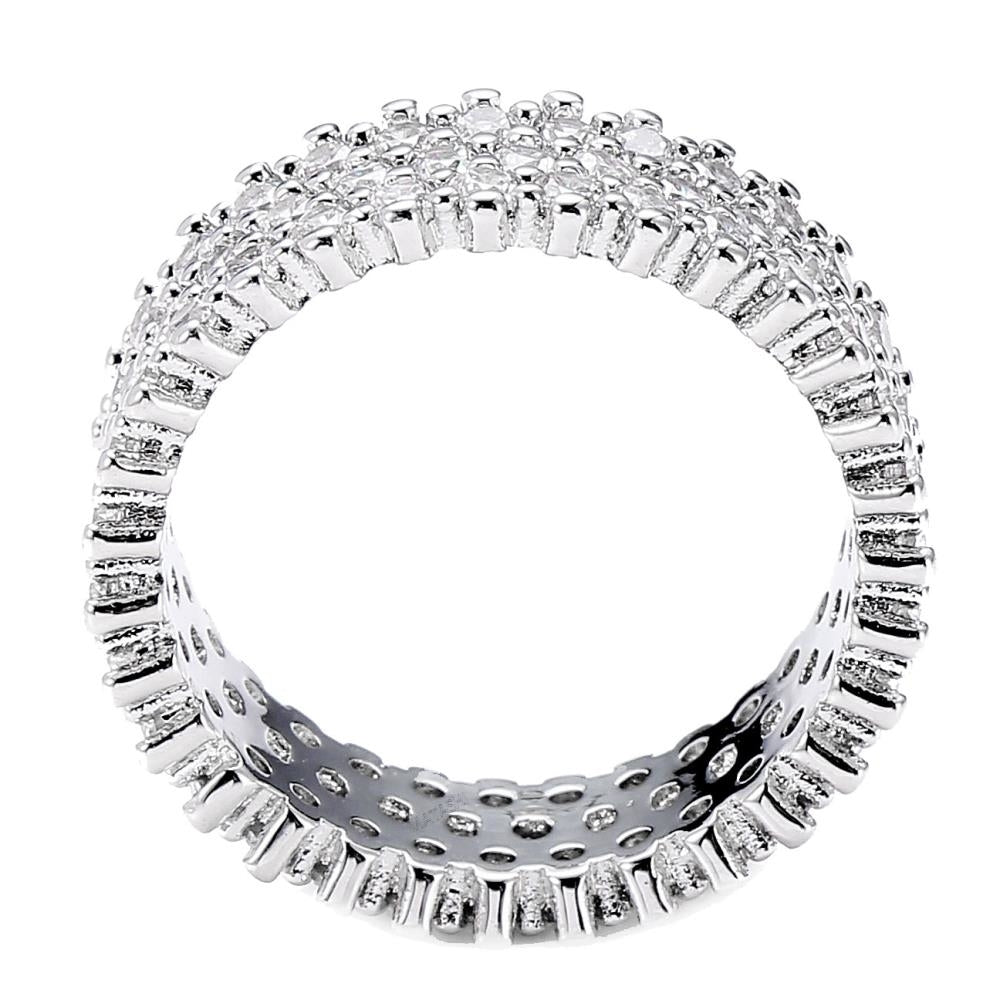 Rhodium Plated Wide 3 Row Eternity Ring Band for Women with CZ Stones by Matashi Size 5 Image 2
