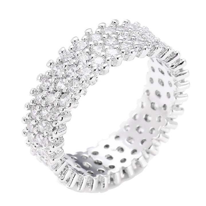 Rhodium Plated Wide 3 Row Eternity Ring Band for Women with CZ Stones by Matashi Size 6 Image 3