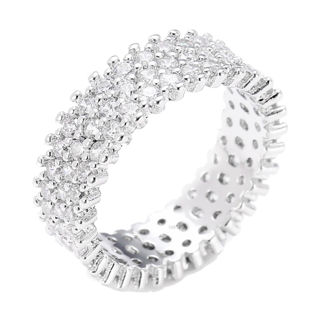 Rhodium Plated Wide 3 Row Eternity Ring Band for Women with CZ Stones by Matashi Size 8 Image 3