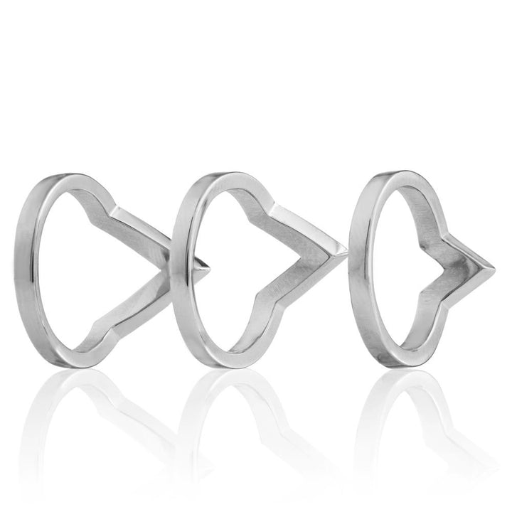 Set of 3 18k White Gold Plated Ring with Elegant Triple V Chevron Design with Sparkling Crystals by Matashi Size 5 Image 4