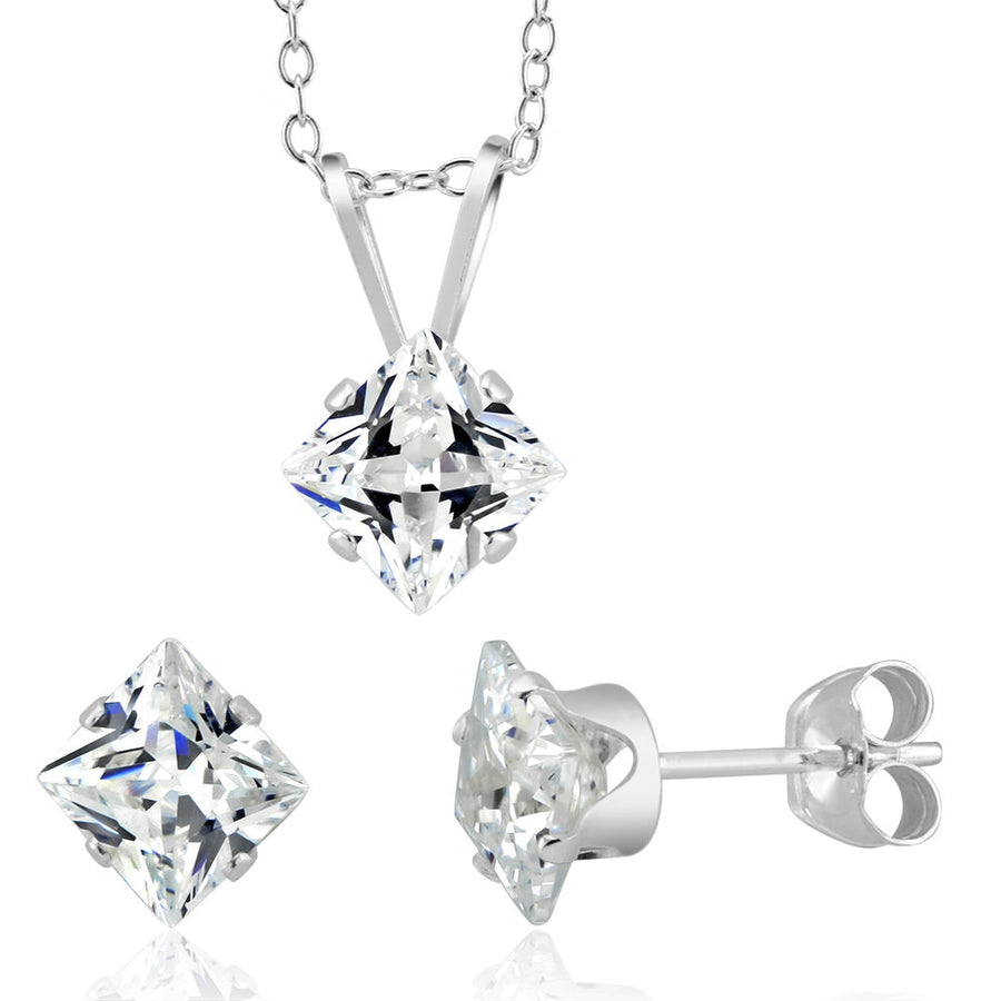 April Birthstone Square Earring And Necklace Set Image 1
