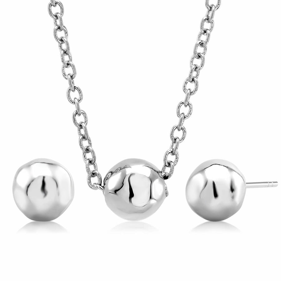 White Gold Plated Ball Earring And Necklace Set Image 1