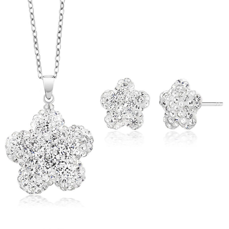 Flower Crystal Earrings And Necklace Set Image 1