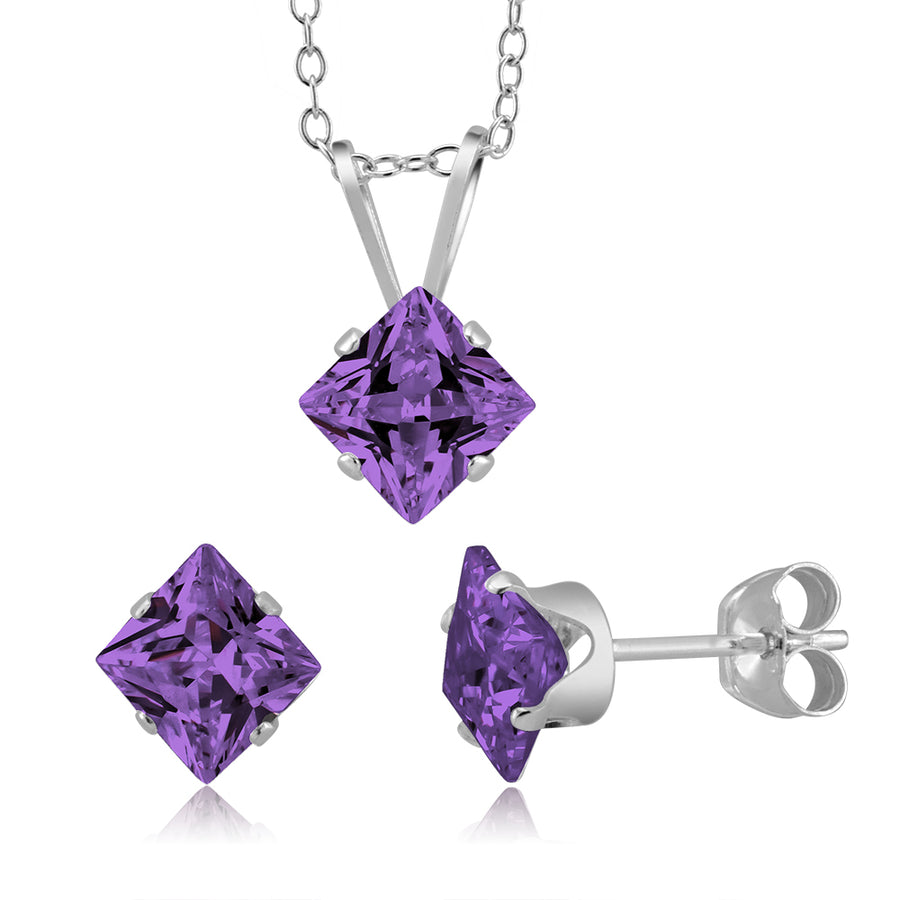 Amethyst Birthstone Square Earring And Necklace Set Image 1
