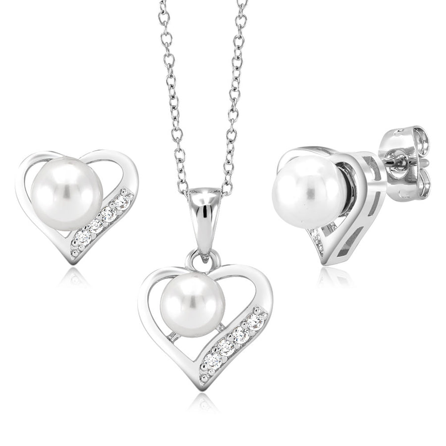 Cubic Zirconia Pearl Earring And Necklace Set Image 1