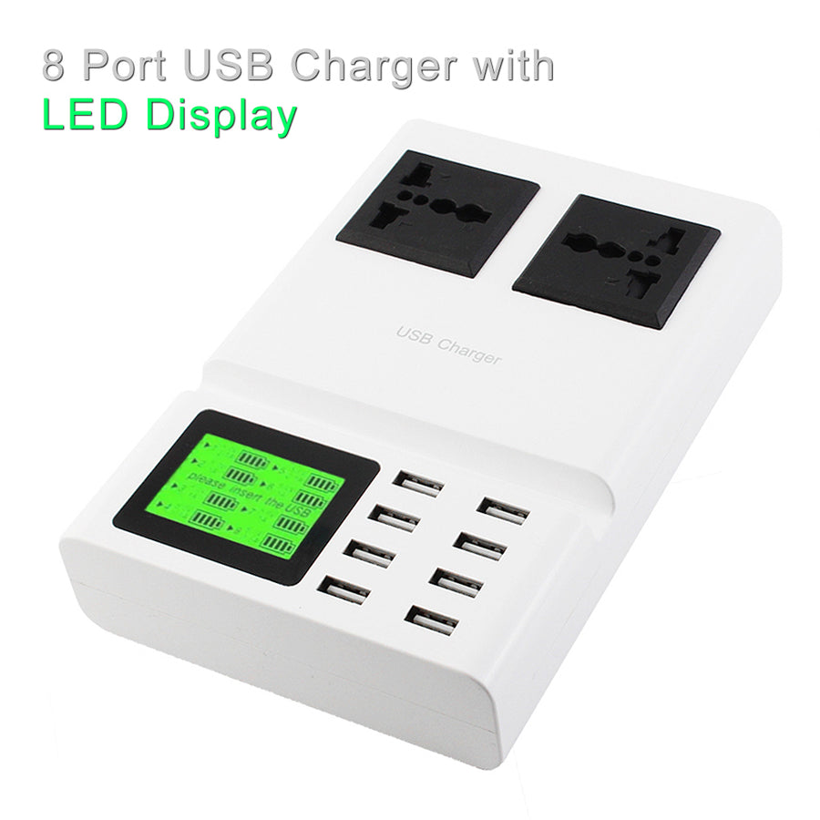 Universal 8 Port USB Charger and Power Adapter Socket - White Image 1