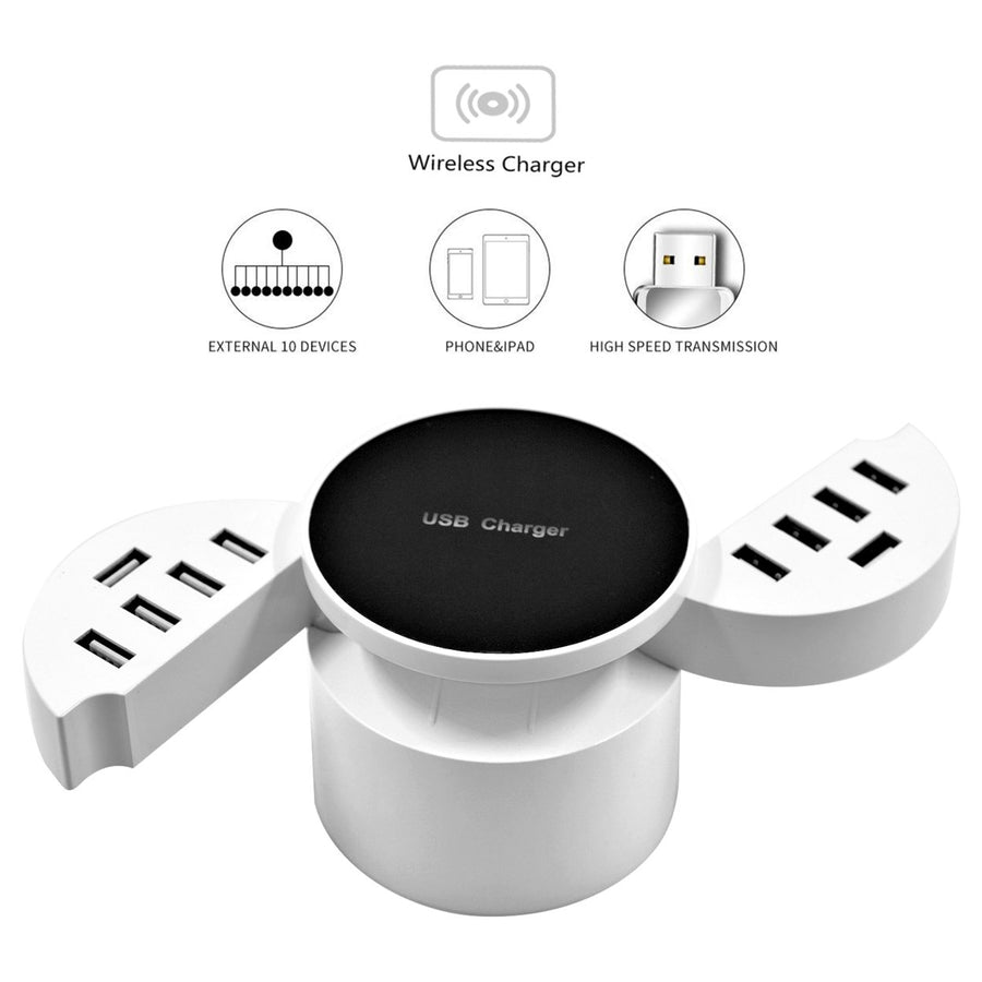 Universal Wireless 10 Port USB Wall Supply Charger Socket Power - White Image 1