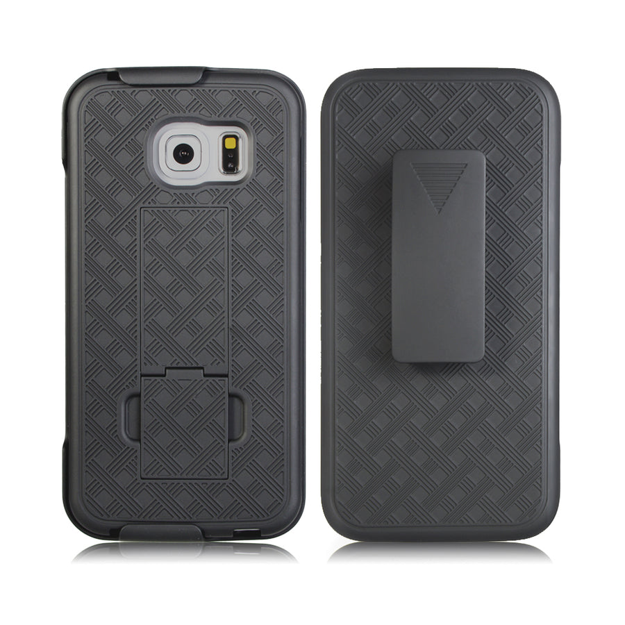 Samsung Galaxy S7 Edge Slim Hard Shell Shield Layer Holster Case with Kickstand - Black Image 1