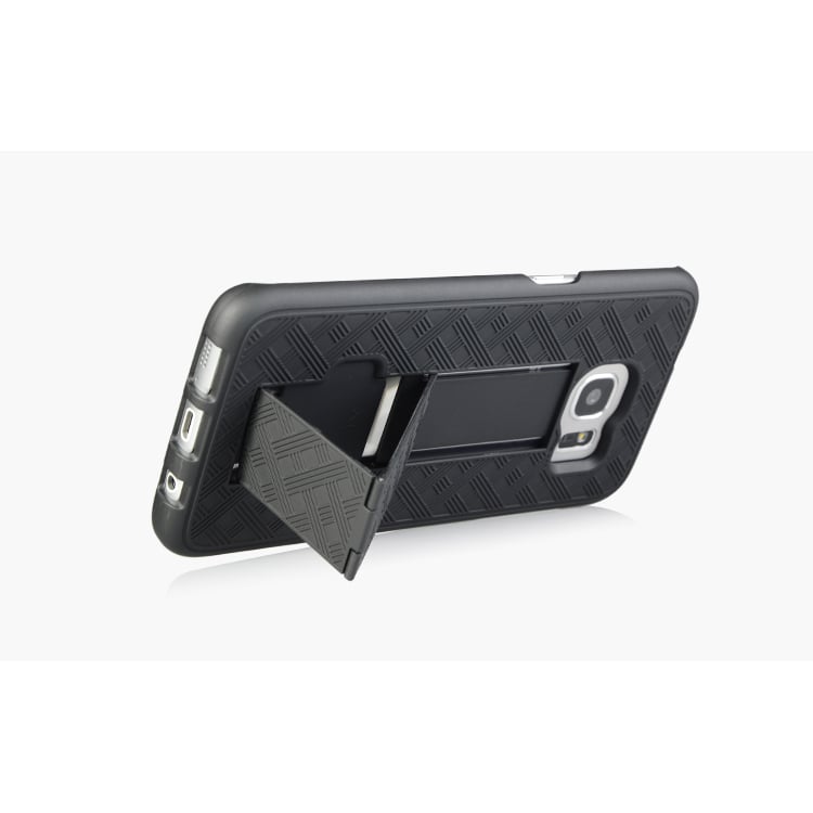 Samsung Galaxy S7 Edge Slim Hard Shell Shield Layer Holster Case with Kickstand - Black Image 2