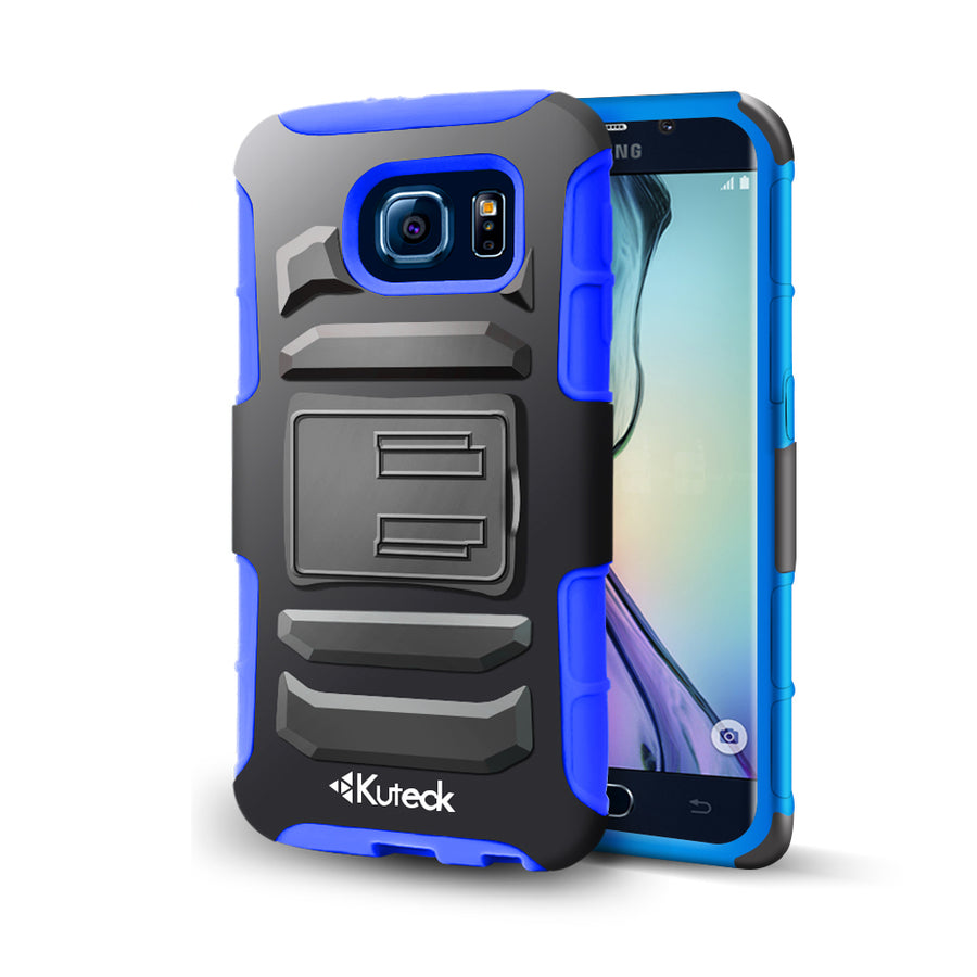 Samsung Galaxy S6 Edge Hybrid Box Case Cover Belt Clip With Card Holder - Blue Image 1