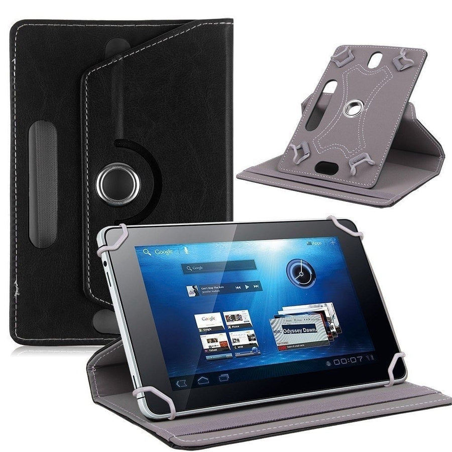 Universal 10 Tablet PU Leather Folio 360 Degree Rotating Stand Case Cover - Black Image 1
