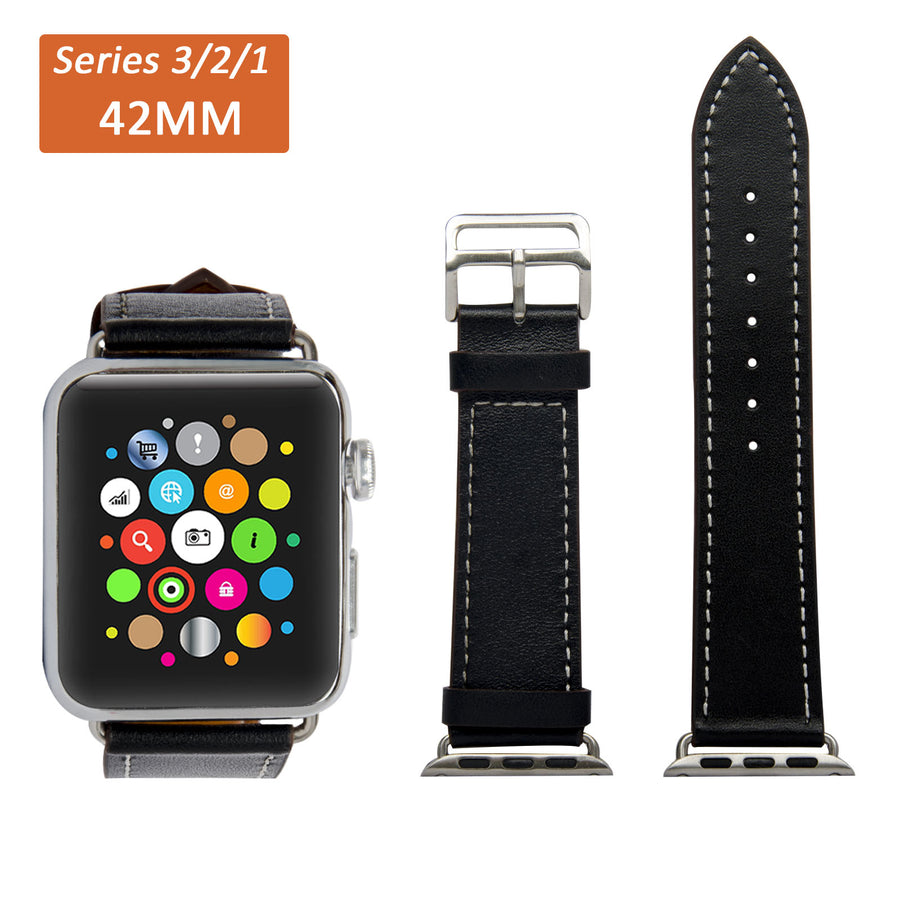 Navor Leather Replacement (42mm) Series 1-2-3 Apple Watch Band with Metal Clasp Image 1