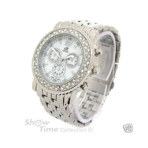 Silver 3D Geneva Crystal Bezel Womens Bracelet Quartz Watch Image 2