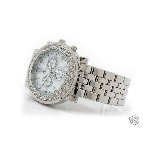 Silver 3D Geneva Crystal Bezel Womens Bracelet Quartz Watch Image 3