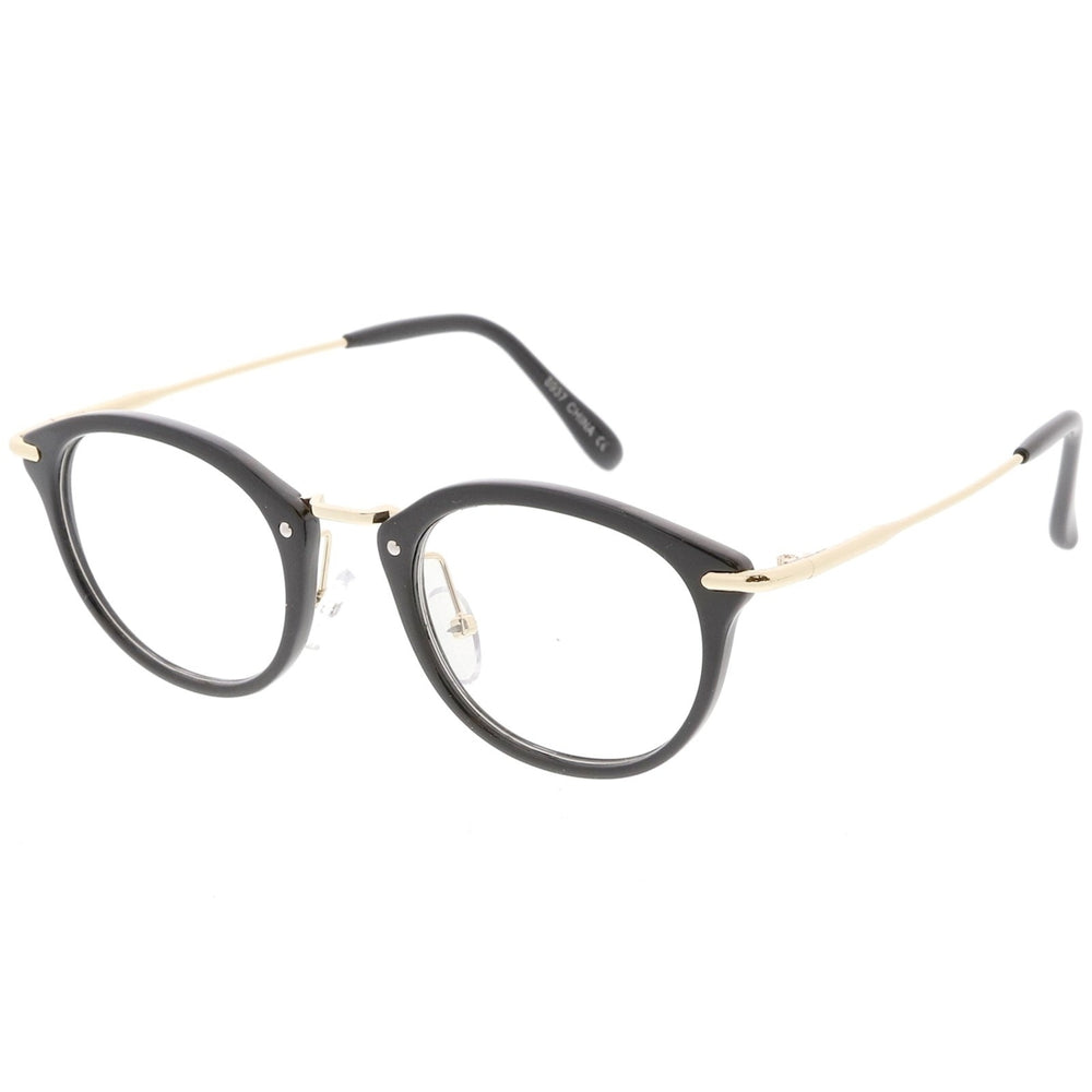 Classic Horn Rimmed Round Eyeglasses Thin Metal Arms Clear Lens 47mm Image 2