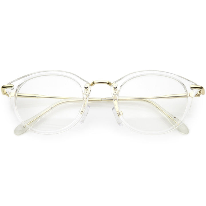 Classic Horn Rimmed Round Eyeglasses Thin Metal Arms Clear Lens 47mm Image 4