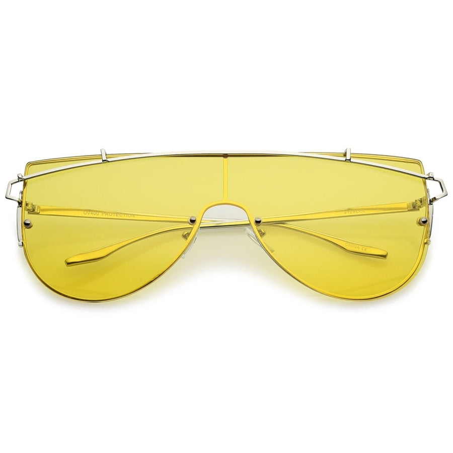 Futuristic Rimless Metal Crossbar Colored Mono Lens Shield Sunglasses 62mm Image 1