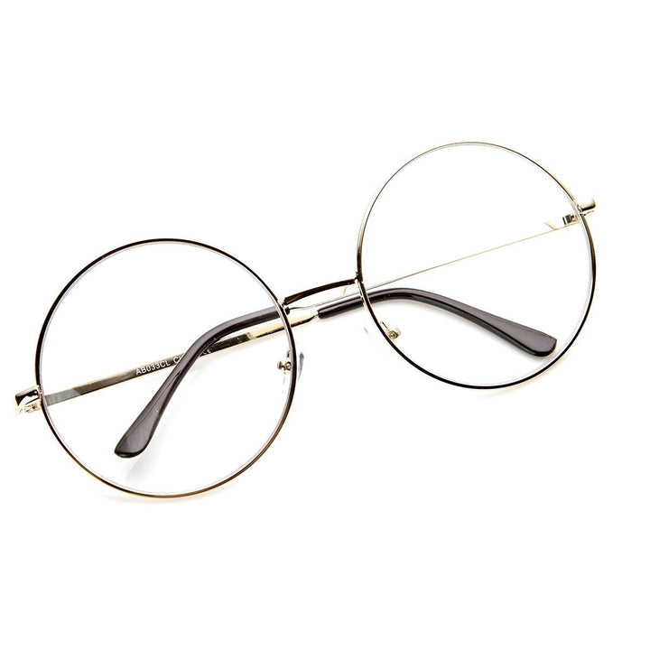 Large Oversized Metal Frame Clear Lens Round Circle Eye Glasses Image 4