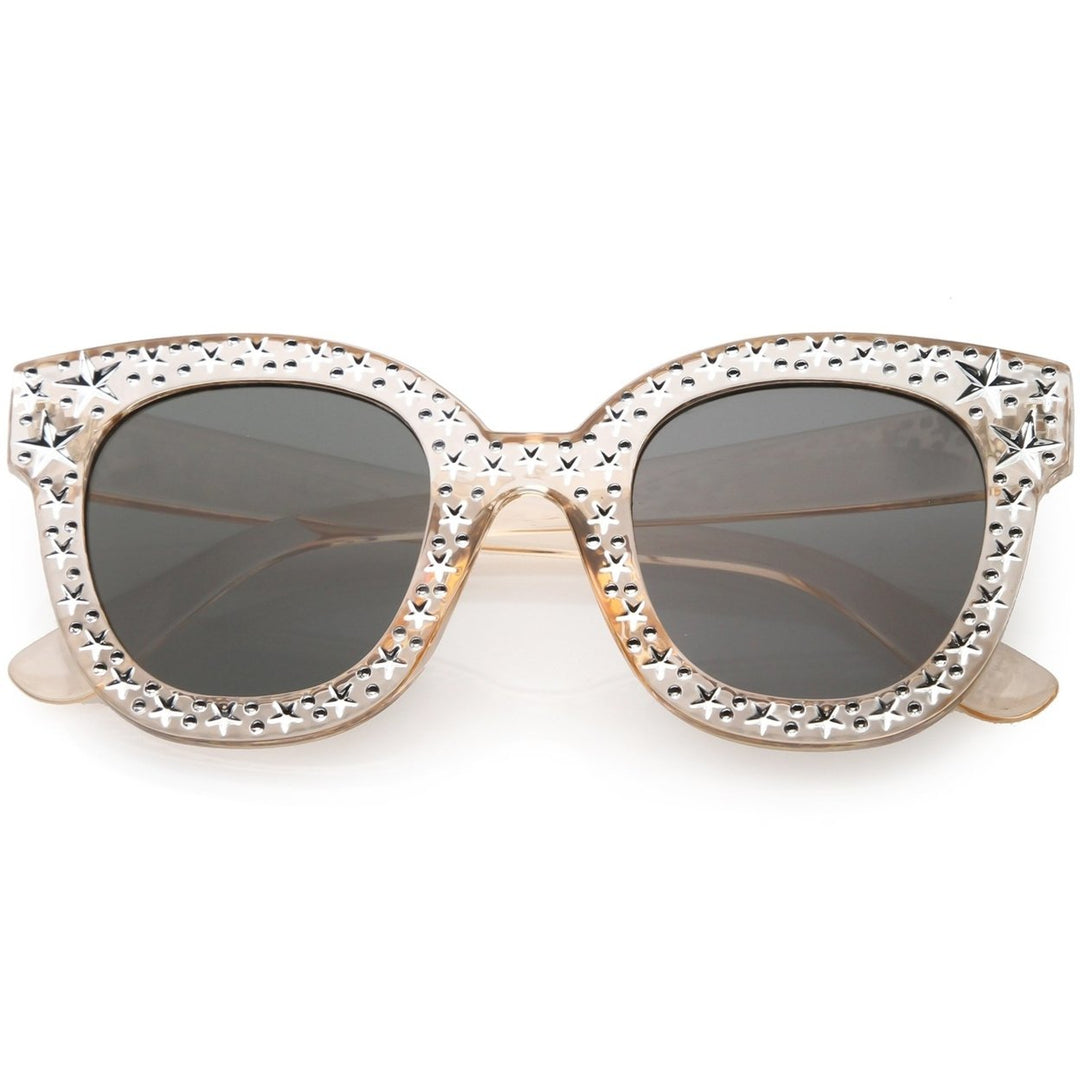 Oversize Star Accent Details Cat Eye Sunglasses Wide Arms Square Lens 48mm Image 4
